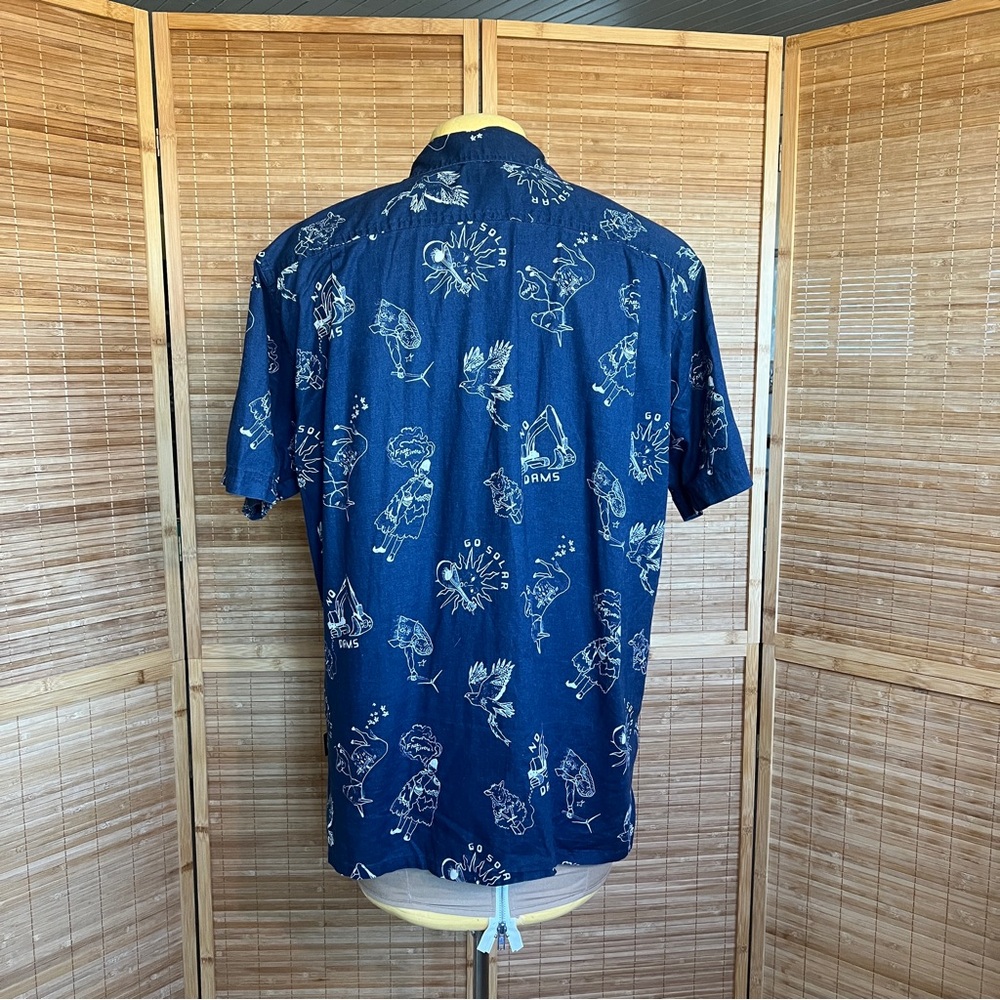 Patagonia Button Down Shirt Hemp Organic Cotton Men's Large Blue Navy Go Solar - Picture 3 of 13